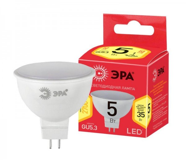  Лампа светодиодная smd MR16-5w-827-GU5.3 ECO ЭРА Б0019060 