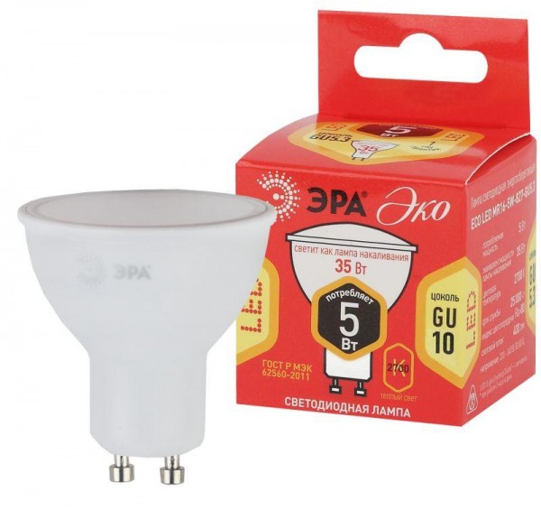  Лампа светодиодная smd MR16-5w-827-GU10 ECO ЭРА Б0019062 