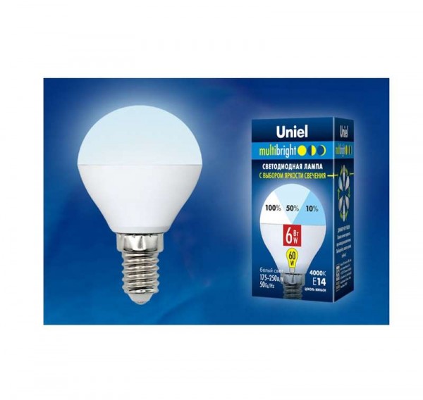  Лампа светодиодная LED-G45-6W/NW/E14/FR/MB PLM11WH форма "шар" мат. Multibright бел. 4000К 100-50-10 упак. картон Uniel UL-00002376 