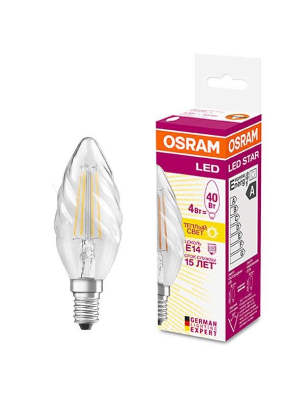  Лампа светодиодная LED STAR CLASSIC BW 40 4W/827 230V FIL E14 FS1 OSRAM 4058075055391 