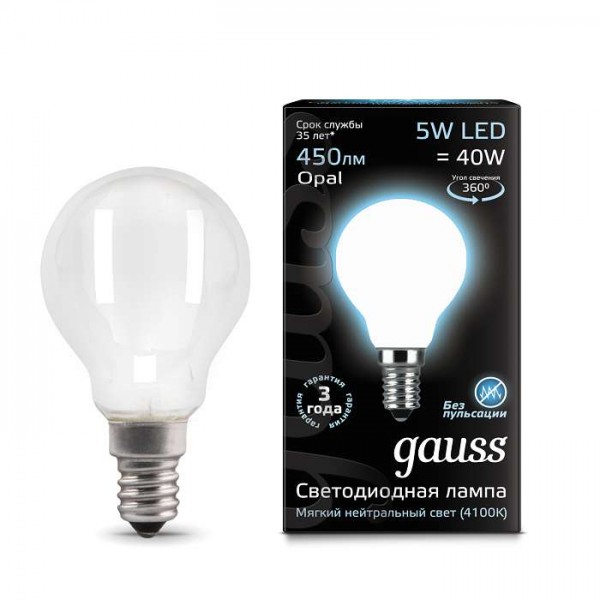 Лампа светодиодная Black Filament Шар E14 5Вт 4100К OPAL Gauss 105201205 