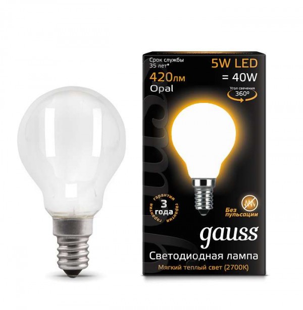  Лампа светодиодная Black Filament Шар E14 5Вт 2700КOPAL Gauss 105201105 
