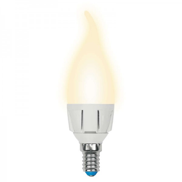  Лампа светодиодная LED-CW37-6W/WW/E14/FR/DIM PLP01WH форма "свеча на ветру" мат. Palazzo свет теплый бел. диммир. упак. картон Uniel UL-00000691 