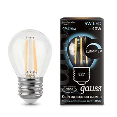  Лампа светодиодная Black Filament Шар E27 5Вт 4100К диммир. Gauss 105802205-D 