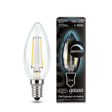  Лампа светодиодная Black Filament Свеча E14 5Вт 4100К диммир. Gauss 103801205-D 