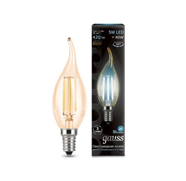  Лампа светодиодная Black Filament Свеча на ветру E14 5Вт 4100К Golden Gauss 104801805 