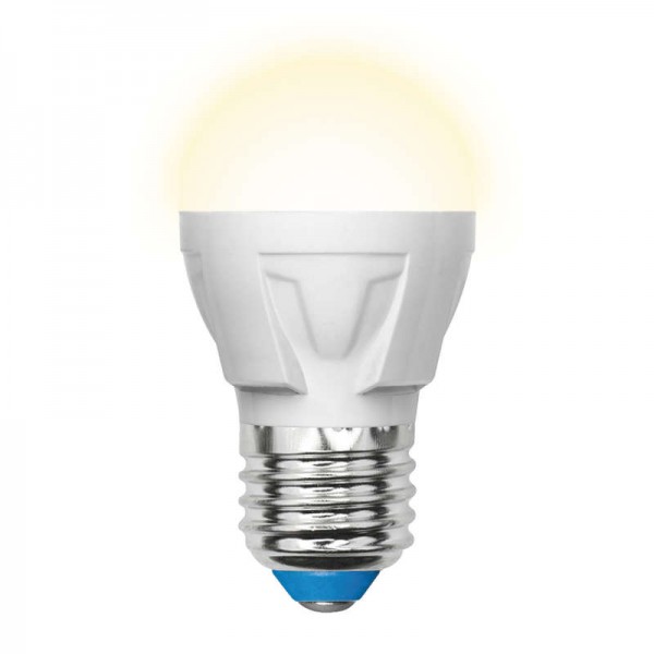  Лампа светодиодная LED-G45 7W/WW/E27/FR PLP01WH форма "шар" мат. серия "ЯРКАЯ" свет теплый бел. 3000К упак. картон Uniel UL-00002420 