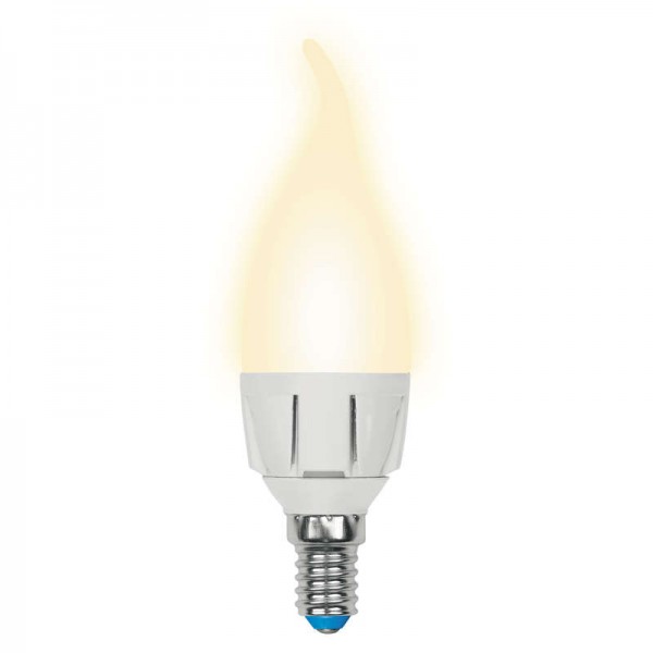  Лампа светодиодная LED-CW37 7W/WW/E14/FR PLP01WH форма "свеча на ветру" мат. серия "ЯРКАЯ" свет теплый бел. 3000К упак. картон Uniel UL-00002416 