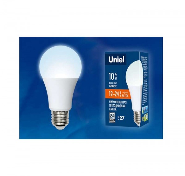  Лампа светодиодная LED-A60-10W/NW/E27/FR/12-24V грушевидная PLO55WH 12-24В форма "A" мат. бел. 4000К упак. картон Uniel UL-00002381 