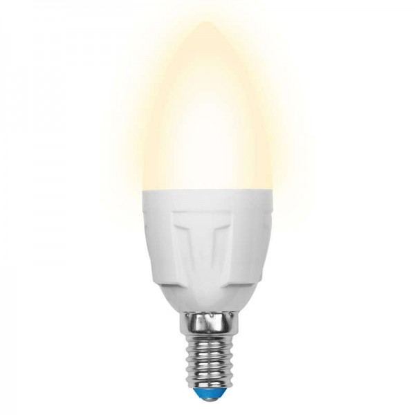 Лампа светодиодная LED-C37-7W/WW/E14/FR PLP01WH форма "свеча" мат. Palazzo свет теплый бел. упак. картон Uniel UL-00000768 