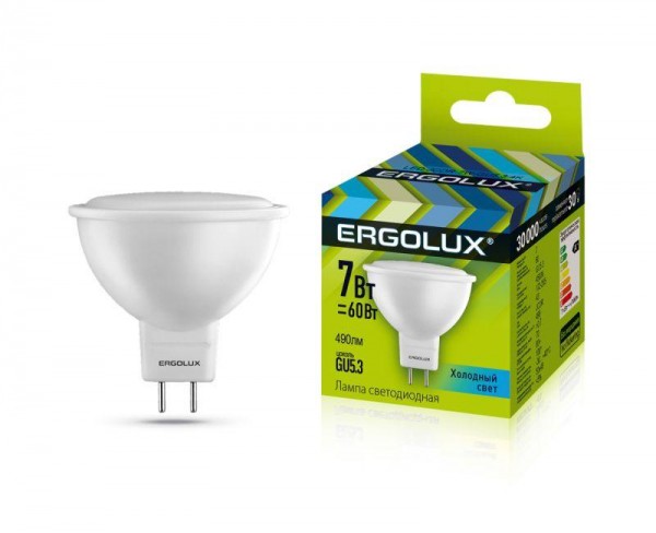  Лампа светодиодная LED-JCDR-7W-GU5.3-4500K JCDR 172-265В Ergolux 12159 