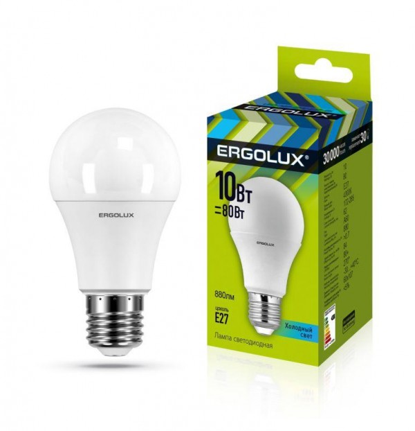  Лампа светодиодная LED-A60-10W-E27-4500K грушевидная ЛОН 172-265В Ergolux 12149 