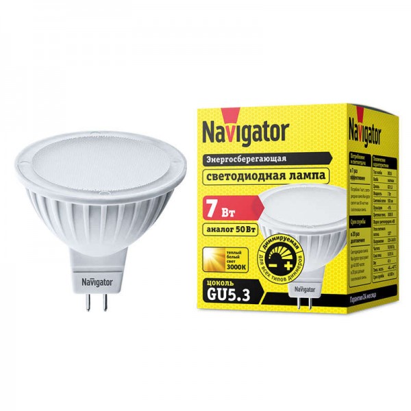 Лампа светодиодная 61 382 NLL-MR16-7-230-3K-GU5.3-DIMM диммир. Navigator 61382 