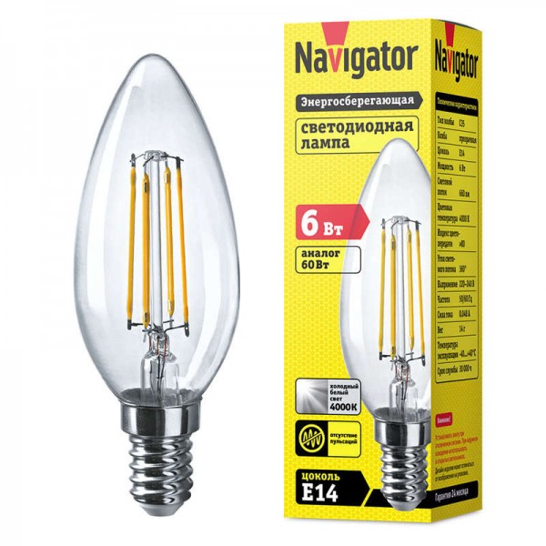  Лампа светодиодная 61 356 NLL-F-C35-6-230-4K-E14 Navigator 61356 
