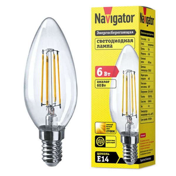  Лампа светодиодная 61 354 NLL-F-C35-6-230-2.7K-E14 Navigator 61354 