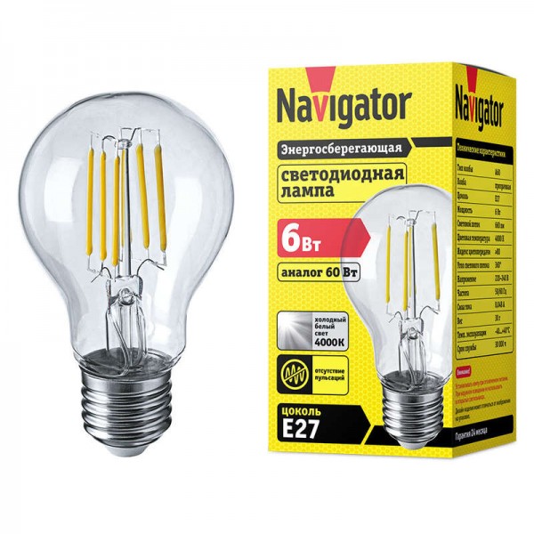  Лампа светодиодная 61 344 NLL-F-A60-6-230-4K-E27 Navigator 61344 