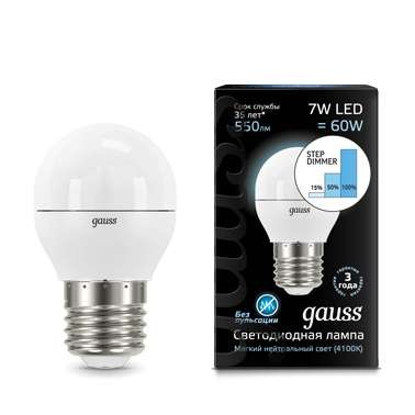  Лампа светодиодная Black Globe 7Вт E27 4100К step dimmable диммир. Gauss 105102207-S 