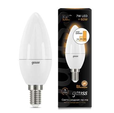  Лампа светодиодная Black Candle 7Вт E14 3000К step dimmable диммир. Gauss 103101107-S 