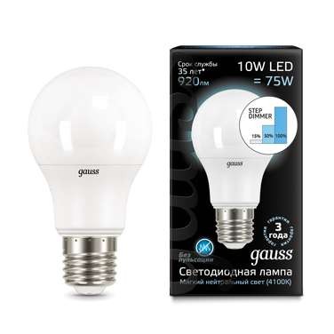  Лампа светодиодная Black A60 10Вт 4100К E27 step dimmable диммир. Gauss 102502210-S 