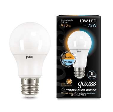  Лампа светодиодная Black A60 E27 10Вт 2700К/4100К CTC Gauss 102502110-T 
