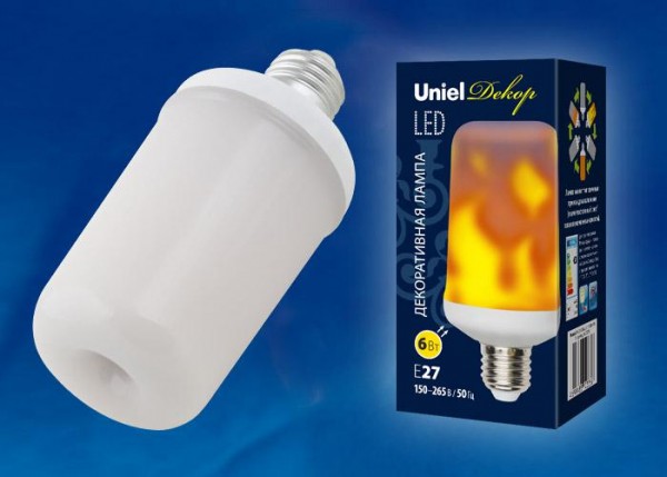  Лампа светодиодная LED-L60-6W-FLAME-E27-FR PLD01WH декоратив. матов. картон. Uniel UL-00003360 