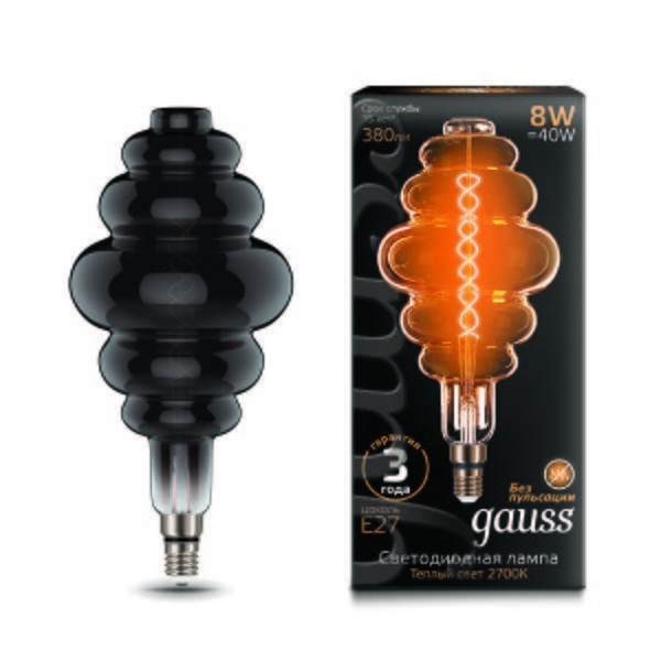  Лампа светодиодная Black Vintage Filament Flexible BD200 8Вт 2700К E27 200х410мм Gray Gauss 159802008 