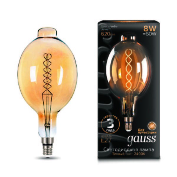  Лампа светодиодная Black Vintage Filament Flexible BT180 8Вт 2400К E27 620лм 180х360мм Golden Gauss 152802008 