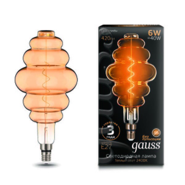  Лампа светодиодная Black Vintage Filament Flexible BD200 6Вт 2400К E27 200х410мм Golden Gauss 158802006 