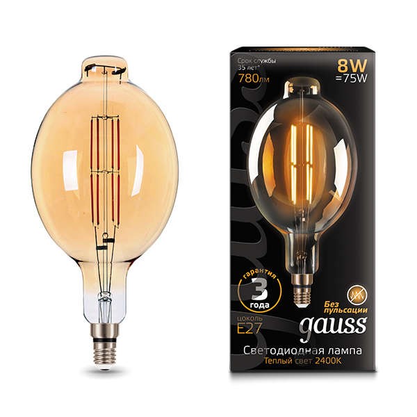 Лампа светодиодная Black Vintage Filament BT180 8Вт 2400К E27 780лм 180х360мм Golden Gauss 151802008 