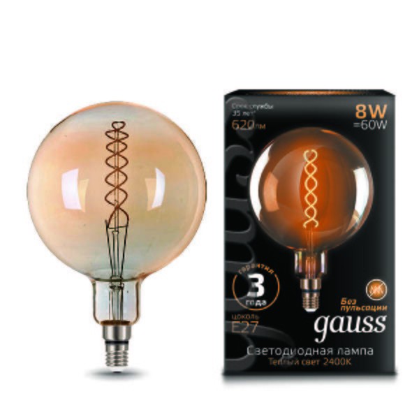  Лампа светодиодная Black Vintage Filament Flexible G200 8Вт 2400К E27 620лм 200х300мм Golden Gauss 154802008 