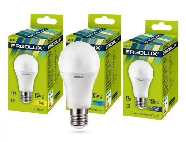  Лампа светодиодная LED-A60-17W-E27-3К ЛОН 17Вт грушевидная E27 3000К 172-265В Ergolux 13179 