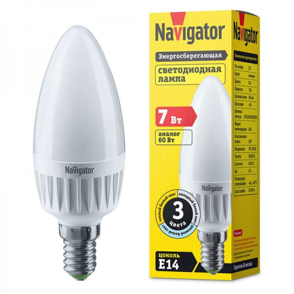  Лампа светодиодная 61 624 NLL-C37-7-230-3COLOR-E14 Navigator 61624 