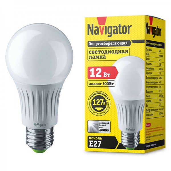  Лампа светодиодная 61 665 NLL-A60-12-127-4K-E27 грушевидная Navigator 61665 