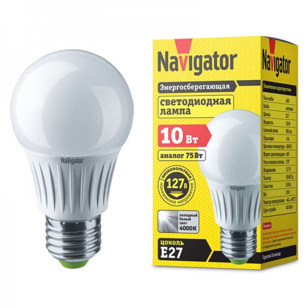  Лампа светодиодная 61 664 NLL-A60-10-127-4K-E27 грушевидная Navigator 61664 