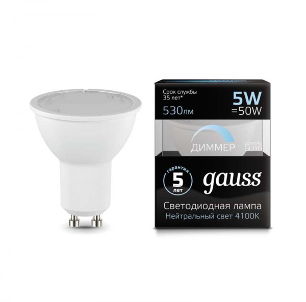  Лампа светодиодная Black MR16 GU10-dim 5Вт 4100К диммир. Gauss 101506205-D 