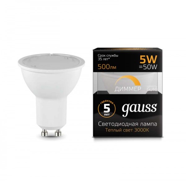  Лампа светодиодная Black MR16 GU10-dim 5Вт 3000К диммир. Gauss 101506105-D 