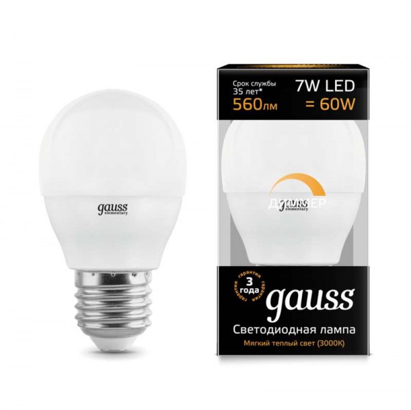  Лампа светодиодная Black Globe-dim E27 7Вт 3000К диммир. Gauss 105102107-D 