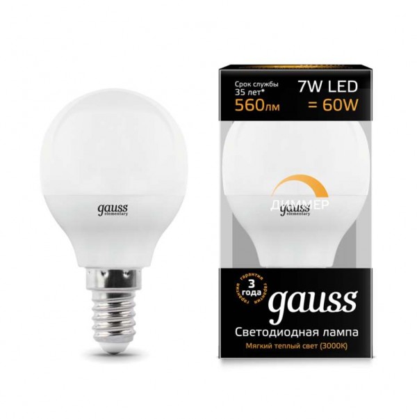  Лампа светодиодная Black Globe-dim E14 7Вт 3000К диммир. Gauss 105101107-D 