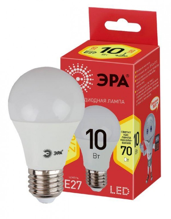 Лампа светодиодная smd A60-10w-827-E27_ECO грушевидная ЭРА Б0028006 
