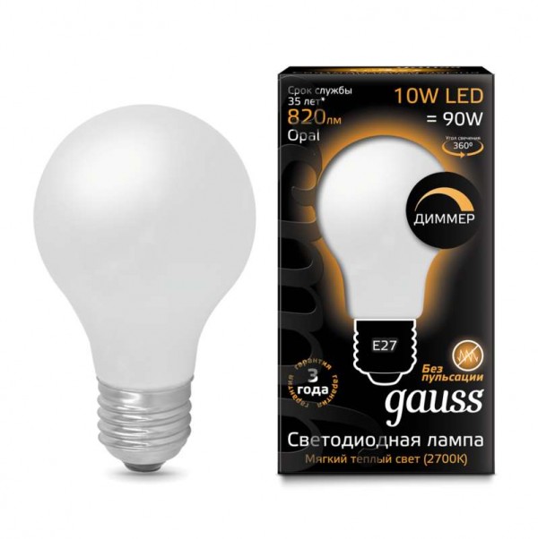  Лампа светодиодная Black Filament A60 E27 10Вт 2700К OPAL диммир. Gauss 102202110-D 