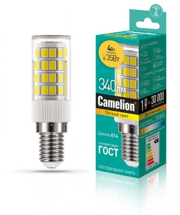  Лампа светодиодная LED4-Т26/830/E14 4Вт 220В Camelion 13155 