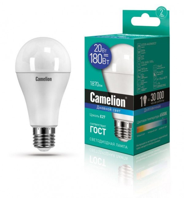  Лампа светодиодная LED20-A65/865/E27 20Вт 220В Camelion 13166 