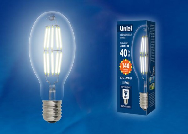  Лампа светодиодная LED-ED90-40W/DW/E40/CL GLP05TR колба прозр. свет дневной бел. 6500К упак. картон. Uniel UL-00003763 
