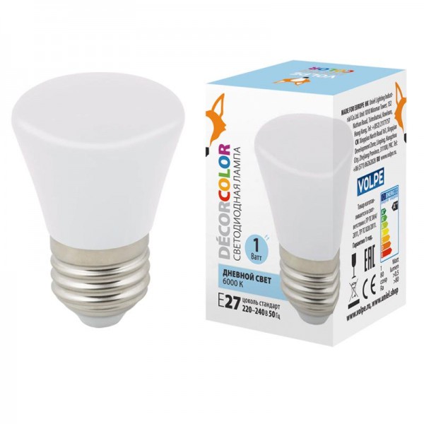  Лампа светодиодная декоративная LED-D45-1W/6000K/E27/FR/С BELL "Колокольчик" мат. дневной свет (6000К) картон Volpe UL-00005804 