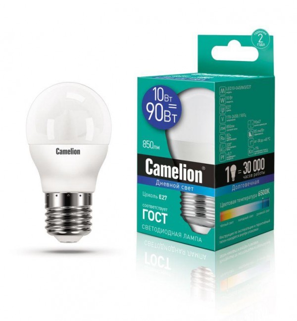  Лампа светодиодная LED10-G45/865/E27 10Вт 220В Camelion 13570 