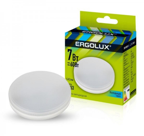 Лампа светодиодная LED-GX53-7W-GX53-4K 7Вт GX53 4500К 172-265В Ergolux 13513 