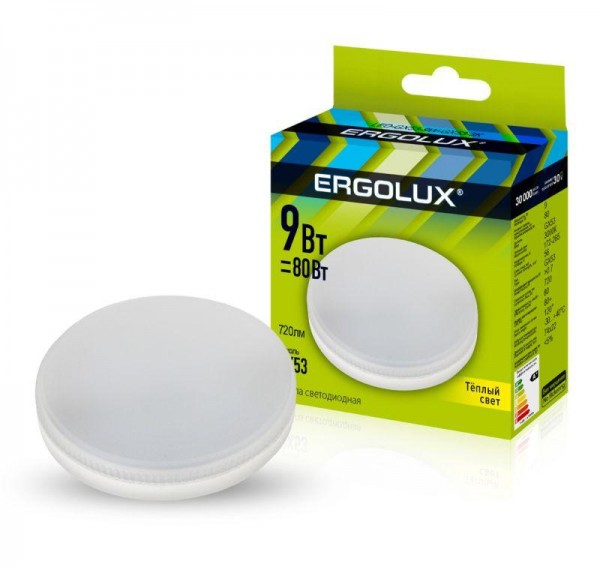  Лампа светодиодная LED-GX53-9W-GX53-3K 9Вт GX53 3000К 172-265В Ergolux 13514 