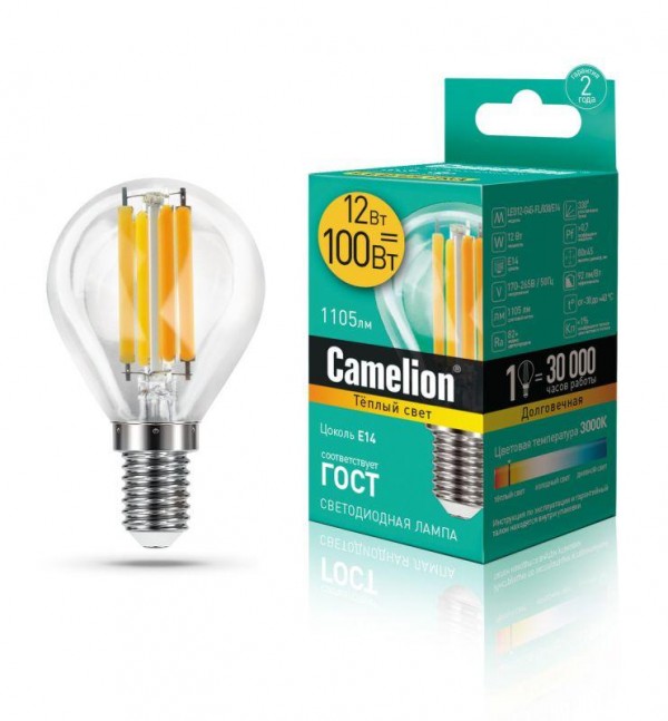  Лампа светодиодная LED12-G45-FL/830/E14 12Вт 220В Camelion 13712 
