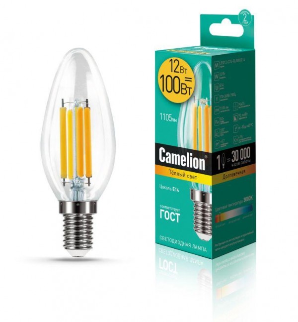  Лампа светодиодная LED12-C35-FL/830/E14 12Вт 220В Camelion 13708 