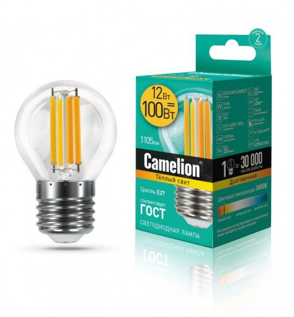  Лампа светодиодная LED12-G45-FL/830/E27 12Вт 220В Camelion 13714 